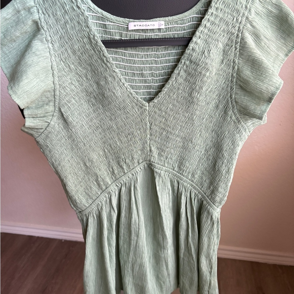 Staccato Green Puff Sleeve Smocked Blouse